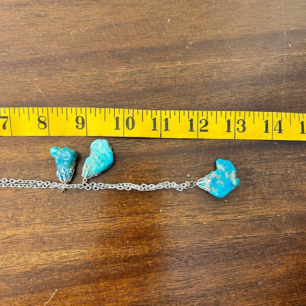 Boho Faux Turquoise Necklace and Earring Set Silver Tone Southwestern Artsy